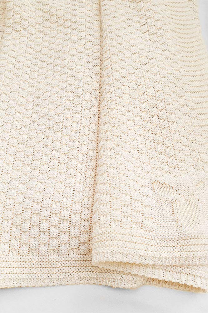 Wallaboo Eden Baby Blanket 100% Organic Cotton with Cable Pattern Cuddly Blanket Crawling Blanket Beautiful Knitted and Cuddly Soft Baby Blanket 90 x 70 cm Cream