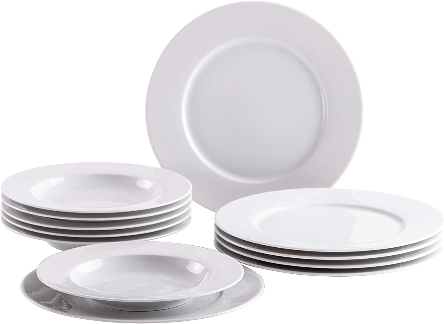 Kahla Aronda 45A133O90045B Dinner Service 12 Pieces Porcelain without Pattern Plate Set for 6 People White Round Soup Plate 23 cm Large Dinner Plate 27 cm