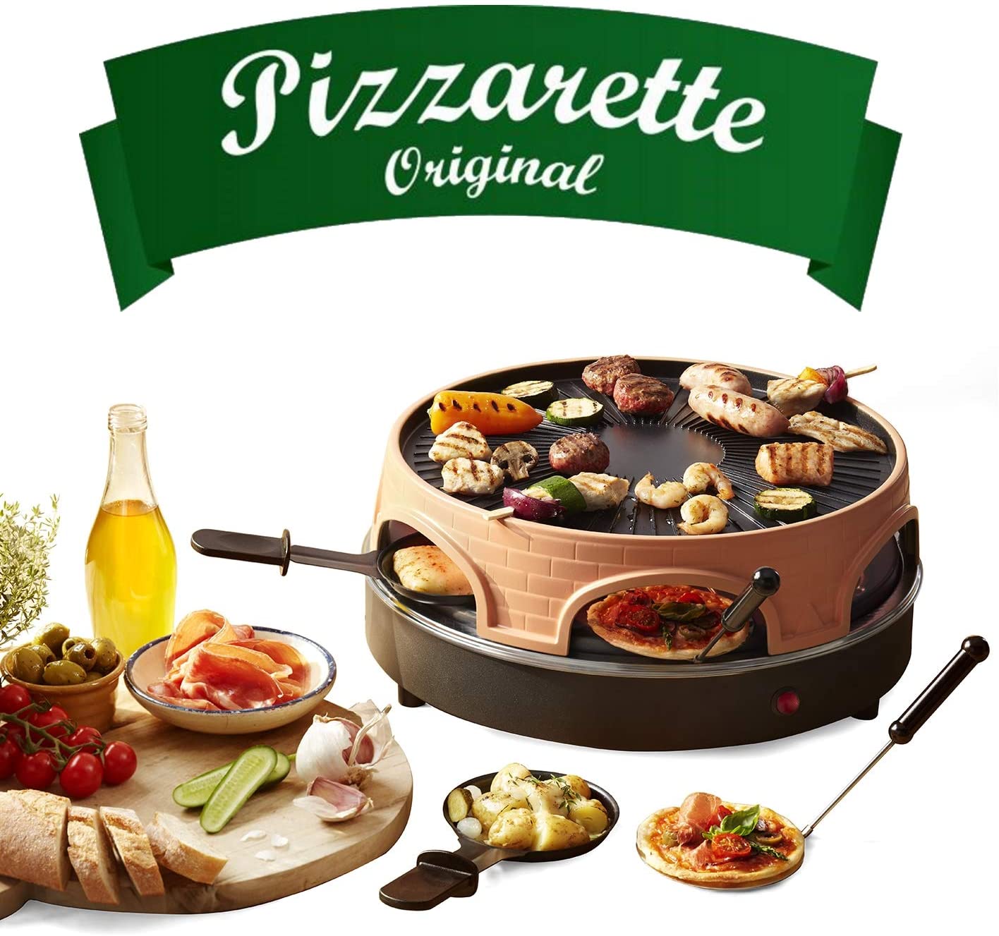 Emerio Pizza Oven, Pizzarette the Original, 3 in 1 Pizza Raclette Grill, Patented Design, for Mini Pizza, Real Family Fun for 6 People, PO-113255.4