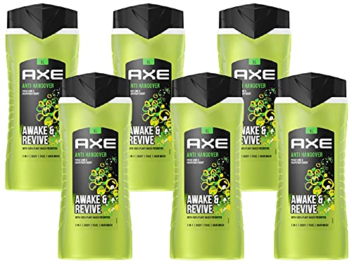 AXE 3in1 Duschgel Anti-Hangover XL Shampoo 6x 400ml Showergel Men Herren Shower Gel Männerduschgel Body Face Hair Wash (6 Produkte)