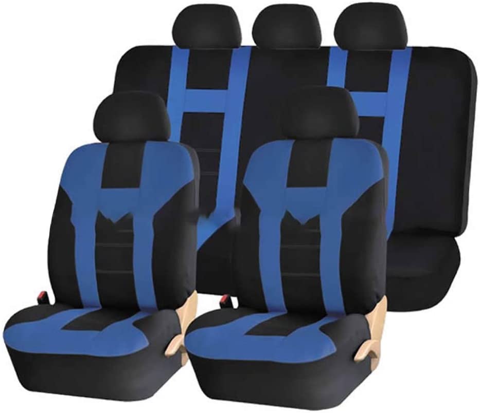 EGFheal Car Seat Covers Universal Fit Full Set Car Seat and Headrest Covers Protector Tyre Traces Car Accessories Interior Blue and Black 9 Piece 5 Seater Set