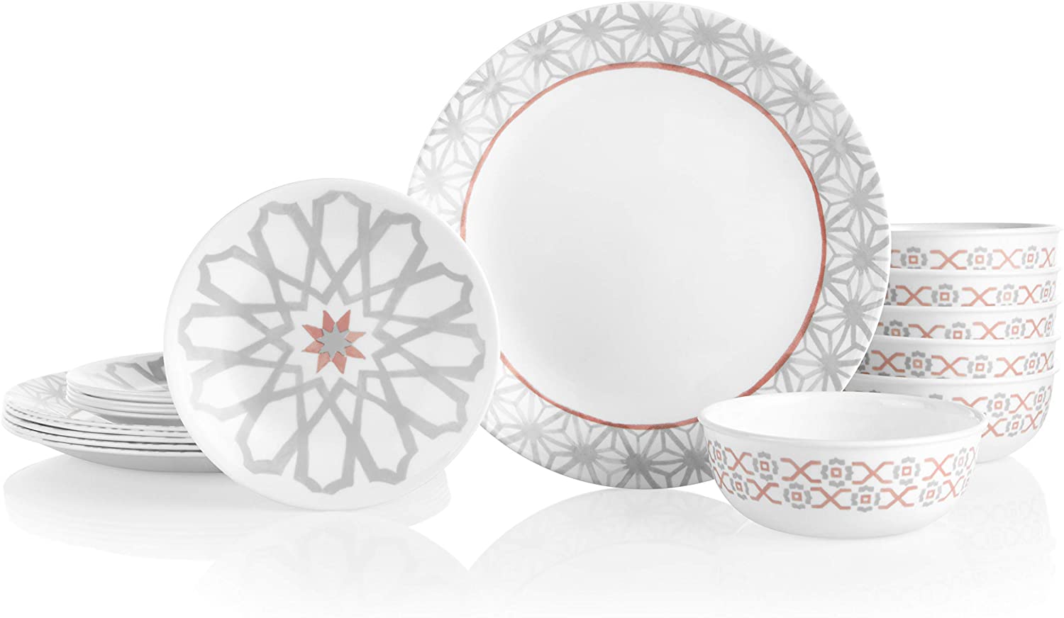 Corelle Amalfi Pink 18-Piece Breakfast Resistant Dinner Set for 6 People