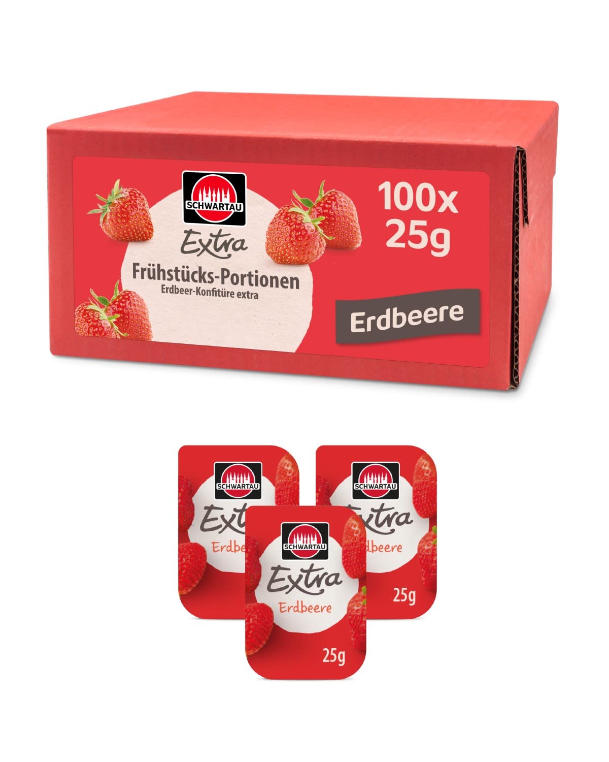 Extra strawberry portions, jam portion bowls, large pack, 100 x 25 g
