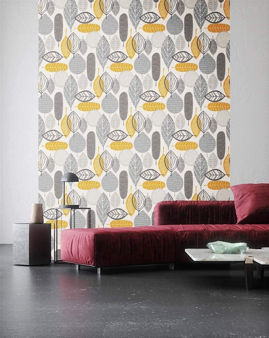 Newroom Wallpaper Grey Floral Leaves Retro Paper Wallpaper Yellow Paper Modern Design Look Wallpaper Natural Includes Wallpaper Guide