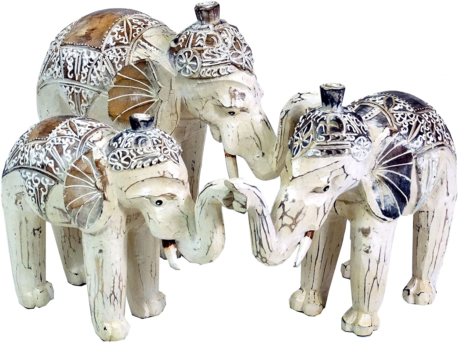 Guru Shop Carved Animal Figurines Elephant – Wood – White, White