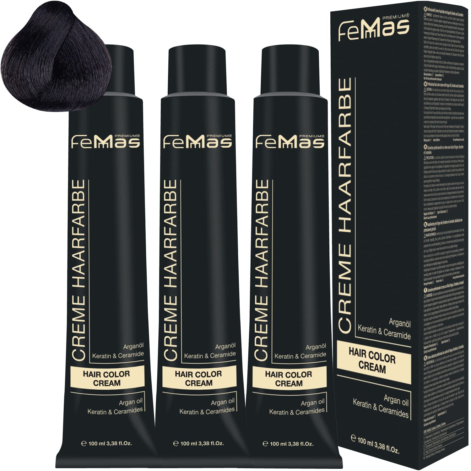 Femmas Hair Colour Cream 100 ml Hair Colour Pack of 3 Black Brown 2, ‎black-brown