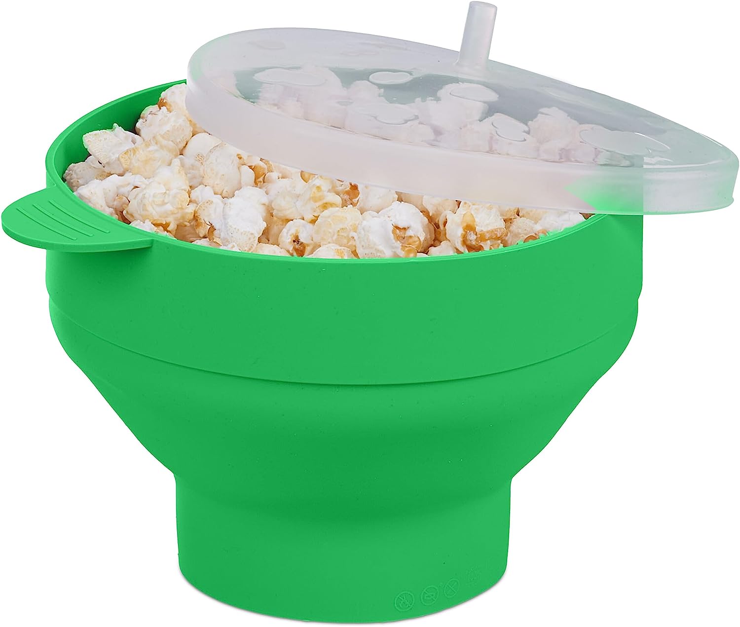 Relaxdays Microwave Popcorn Maker, Silicone BPA Free Popcorn Popper with Lid & Handles, Foldable Green
