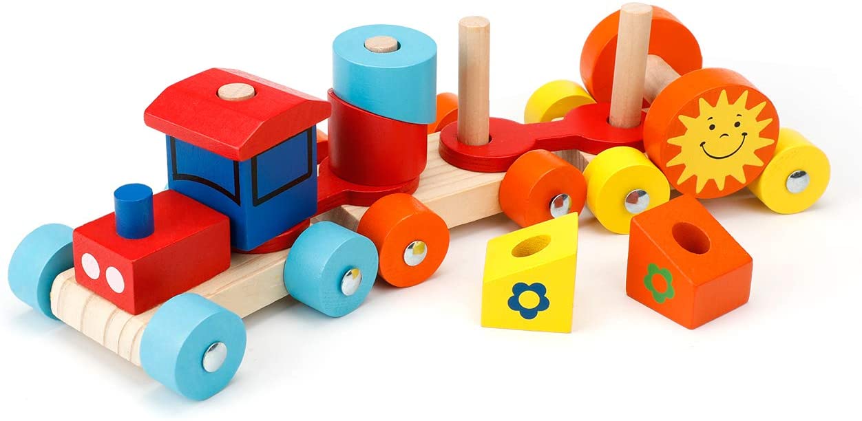 Extsud Childrens Wooden Pirate Ship Stacking Game Montessori Toy With Gift
