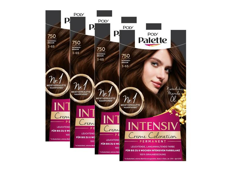 Palette Intensive Cream Coloration 3-65/750 Chocolate Brown Level 3 (4 x 115 ml), Permanent Hair Color for up to 8 Weeks of Intensive Color Shine and 100% Gray Coverage