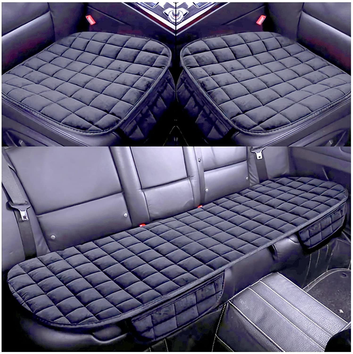 bamutech Seat Cushion Car Seat Cover Fit Truck SUV Van Front Rear Flake Cloth Cushion Non-Slip Winter Car Protector Mat Pad Keep Warm Universal Seat Cushion Chair (Size: Black 3pcs)