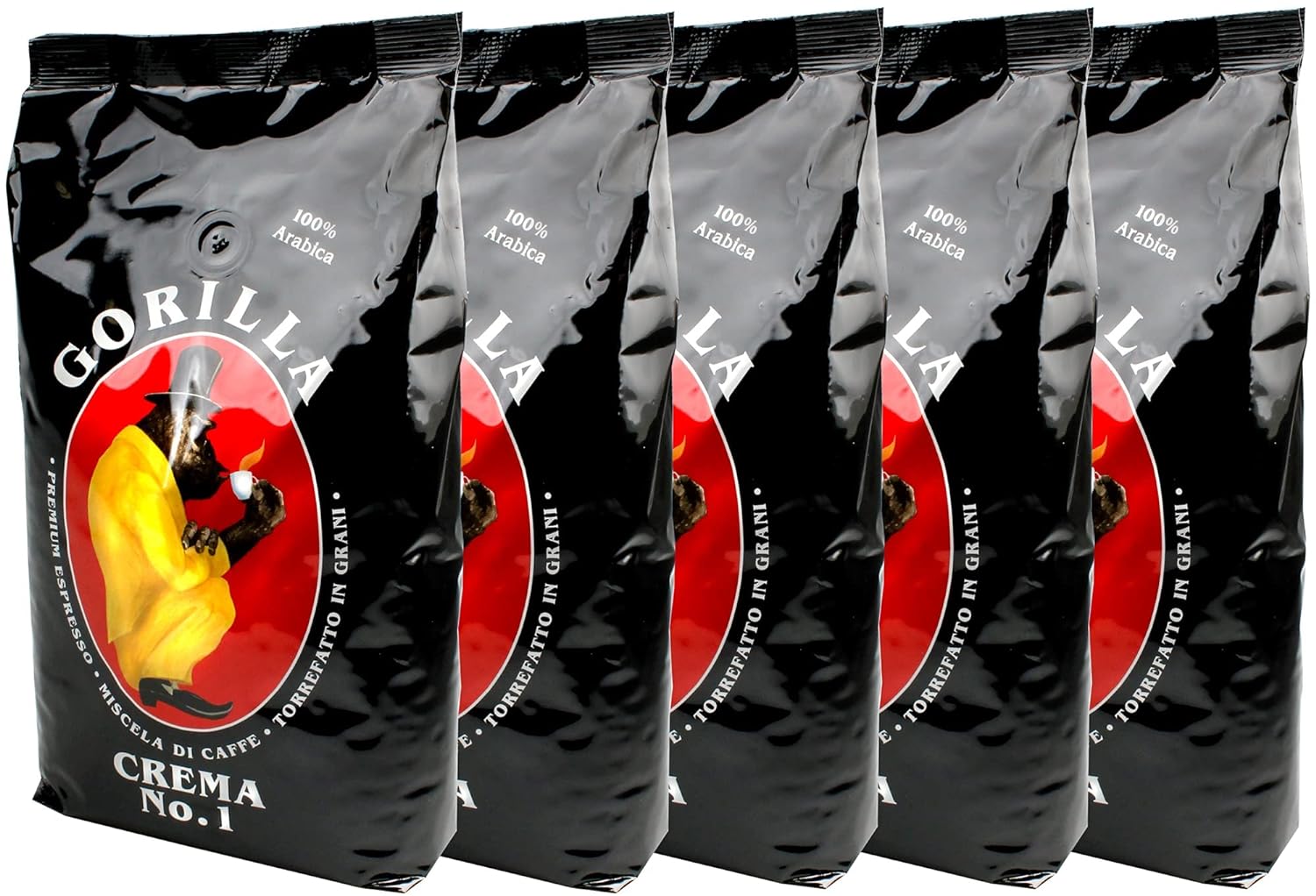 Joerges Espresso Gorilla Crema No. 1 5 pack (5x 1 kg) | Whole coffee beans | A total of 5kg roasted coffee for fully automatic machines and portafilter