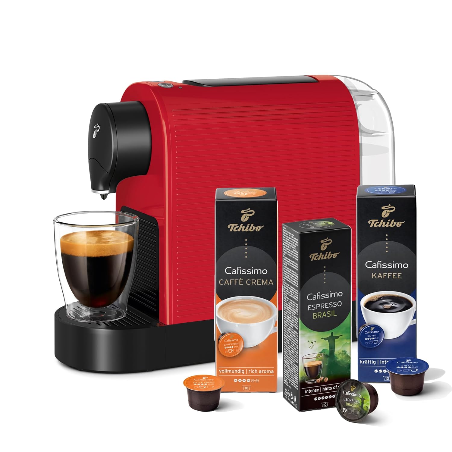 Tchibo Cafissimo Pure Plus Coffee Machine Capsule Machine Including 30 Capsules for Caffè Crema, Espresso and Coffee 0.8 L 1250 Watt 11.9 x 33.7 x 24 cm Black
