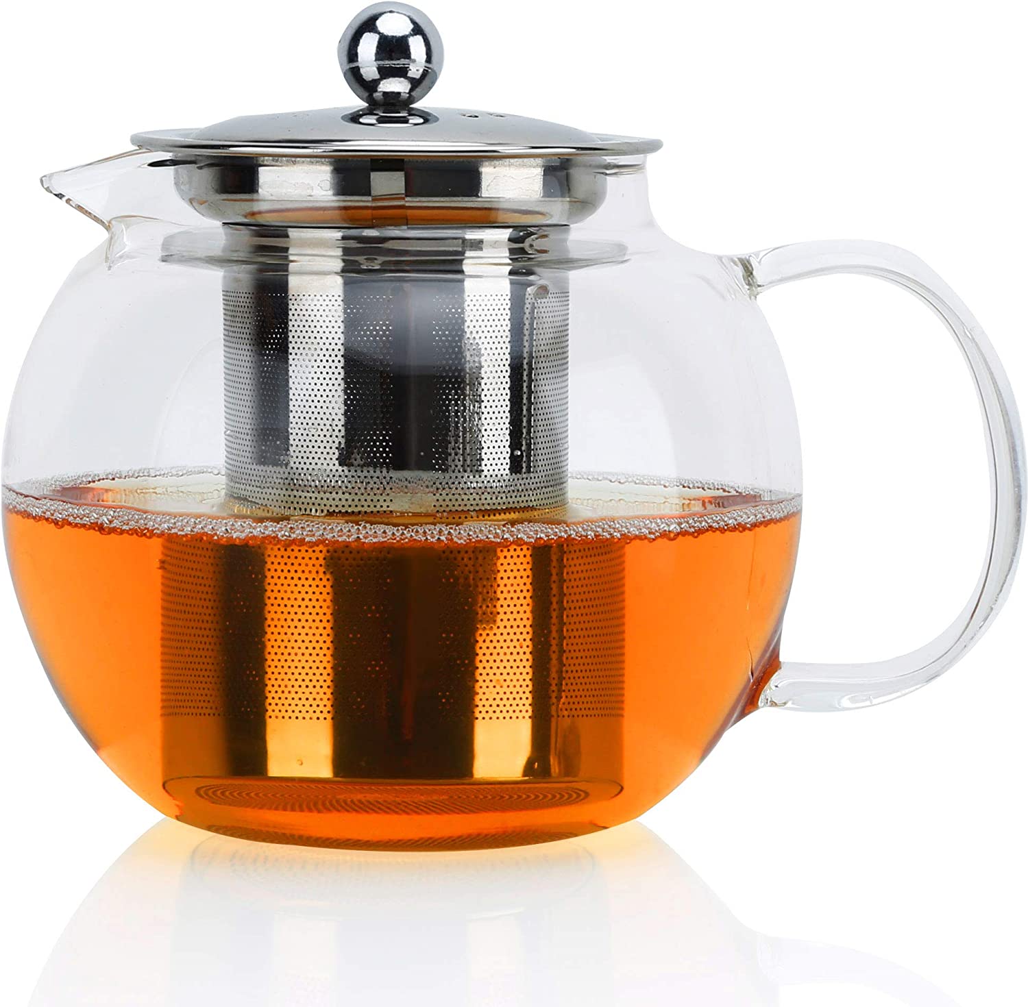 Intirilife Teapot with Filter Glass Teapot Borosilicate Glass with Strainer Insert