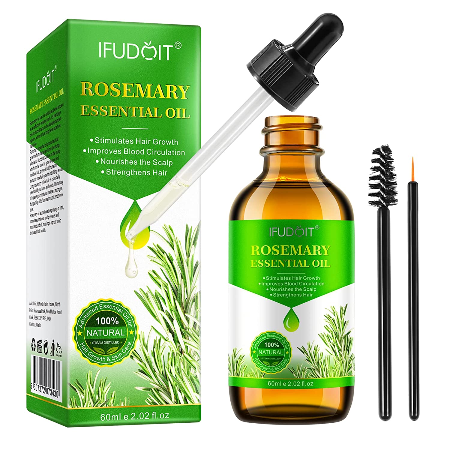 IFUDOIT Rosemary Oil for Hair Growth, Rosemary Essential Oil for Eyebrow and Eyelash Growth, Stimulates Hair Growth, Hair Loss Treatment Oil for Women and Men