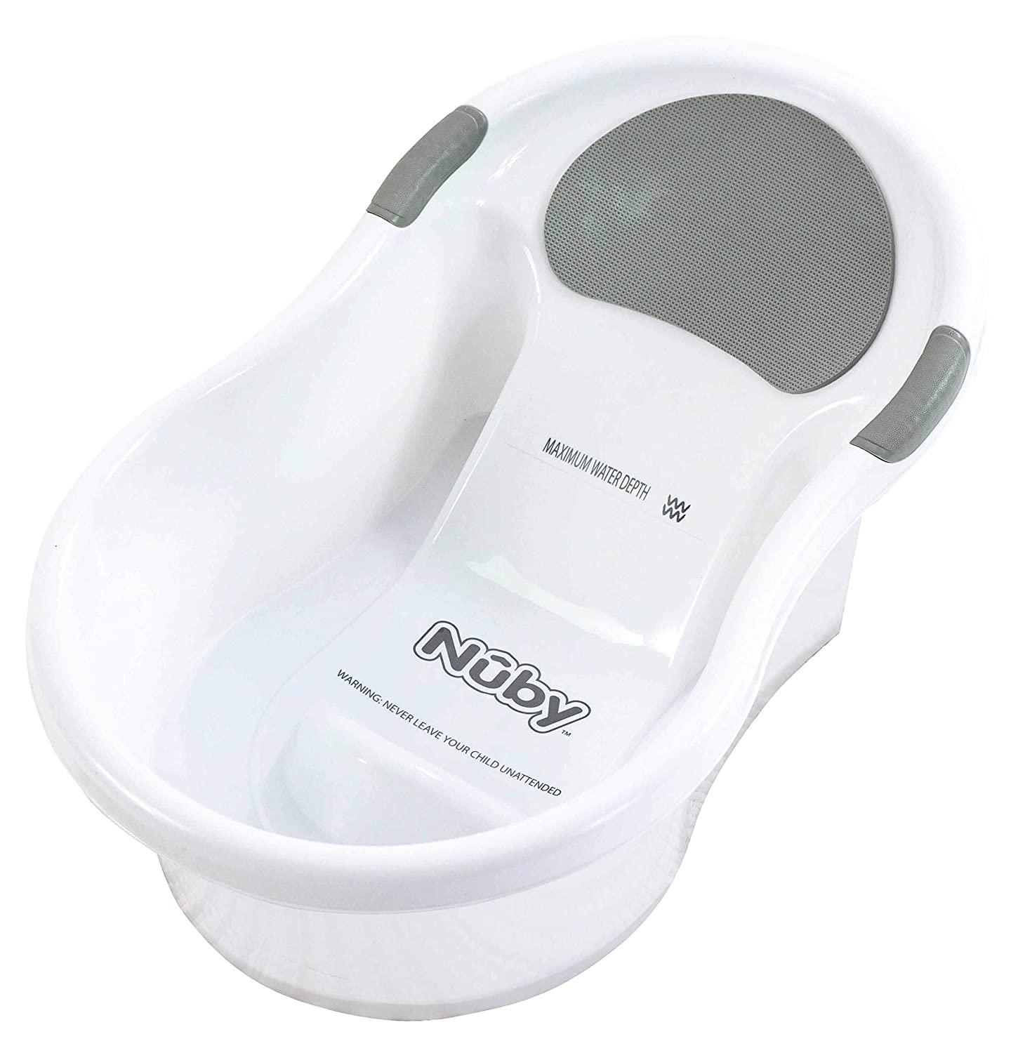 Nuby Baby-Badewanne mit integriertem Sitz und weicher Kopfstütze, Weiß/Grau