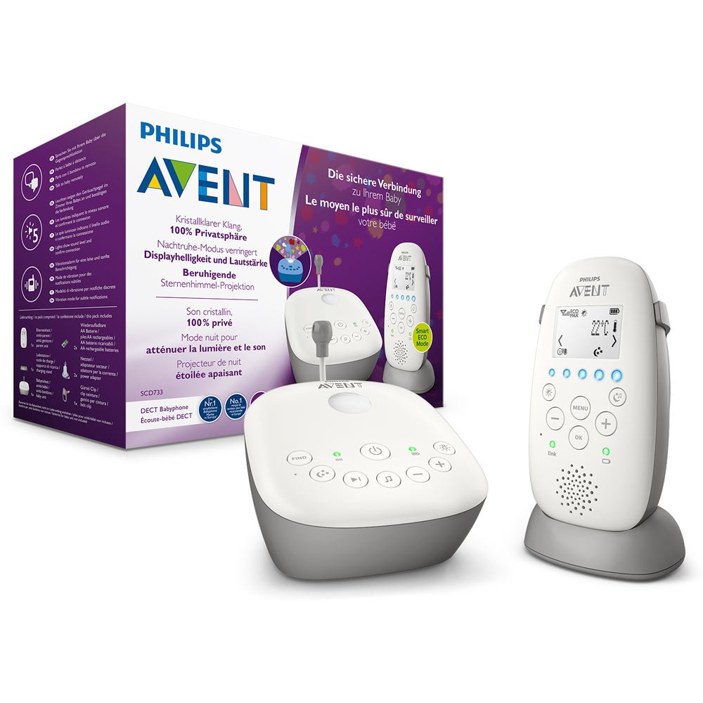 Philips Avent audio baby monitor SCD733 / 26, DECT technology, eco mode, starry sky, 18 hours run time