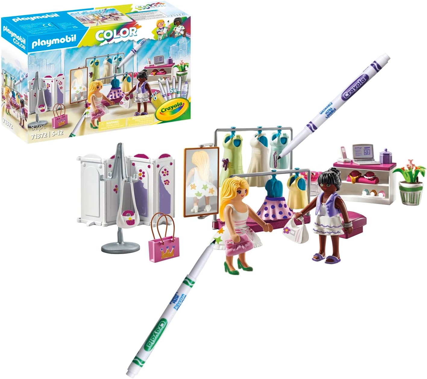 PLAYMOBIL Color 71372 Fashion Boutique Creative Design for Various Clothing Styles with Water Soluble Pens Sponge and Numerous Accessories Artistic Toy for Children Aged 5 Years and Up