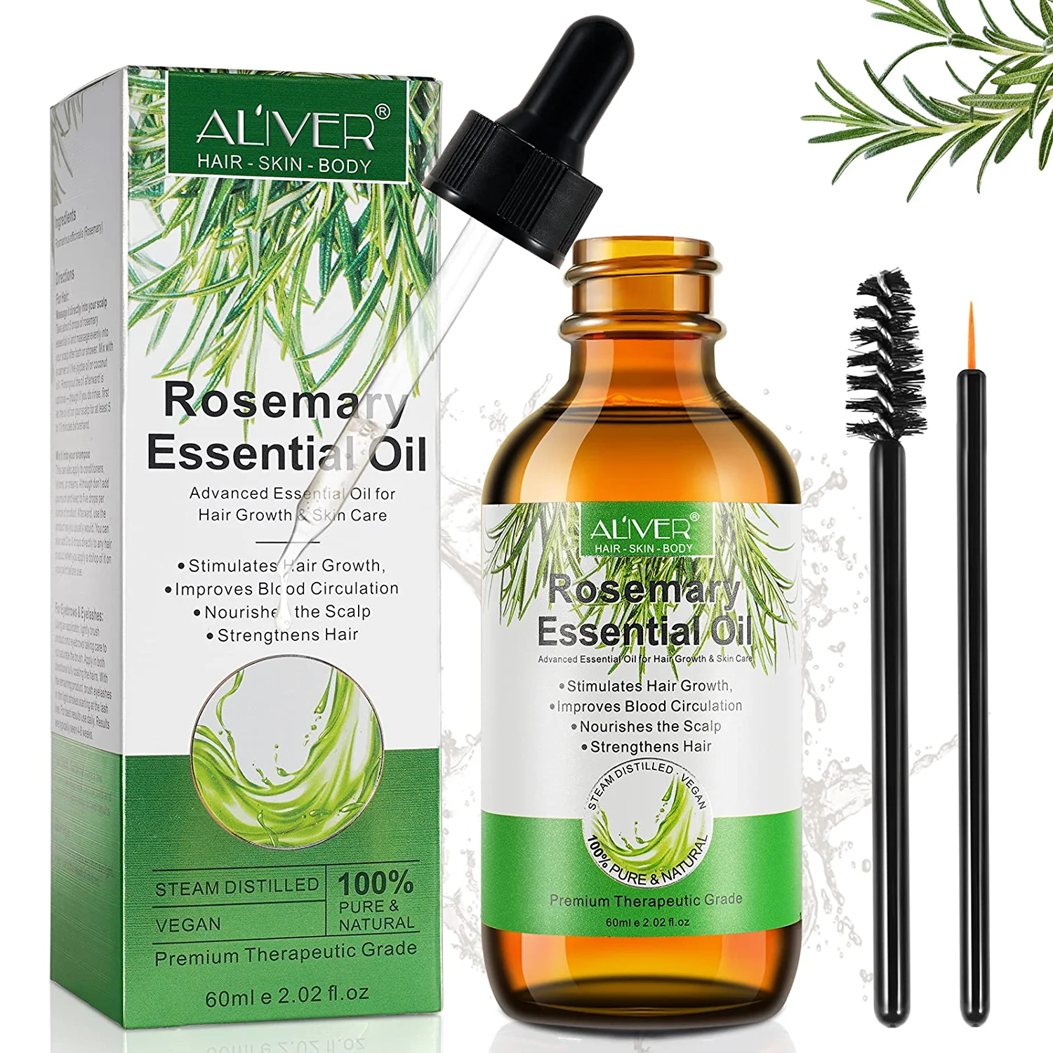 plobrt Rosemary Oil Hair 60 ml, Rosemary Oil for Hair, Rosemary Oil Stimulates Hair Growth, Strengthens the Hair, Sews the Skin, Rosemary Oil Organic for the Growth of Eyebrows and Eyelashes, Aromatherapy