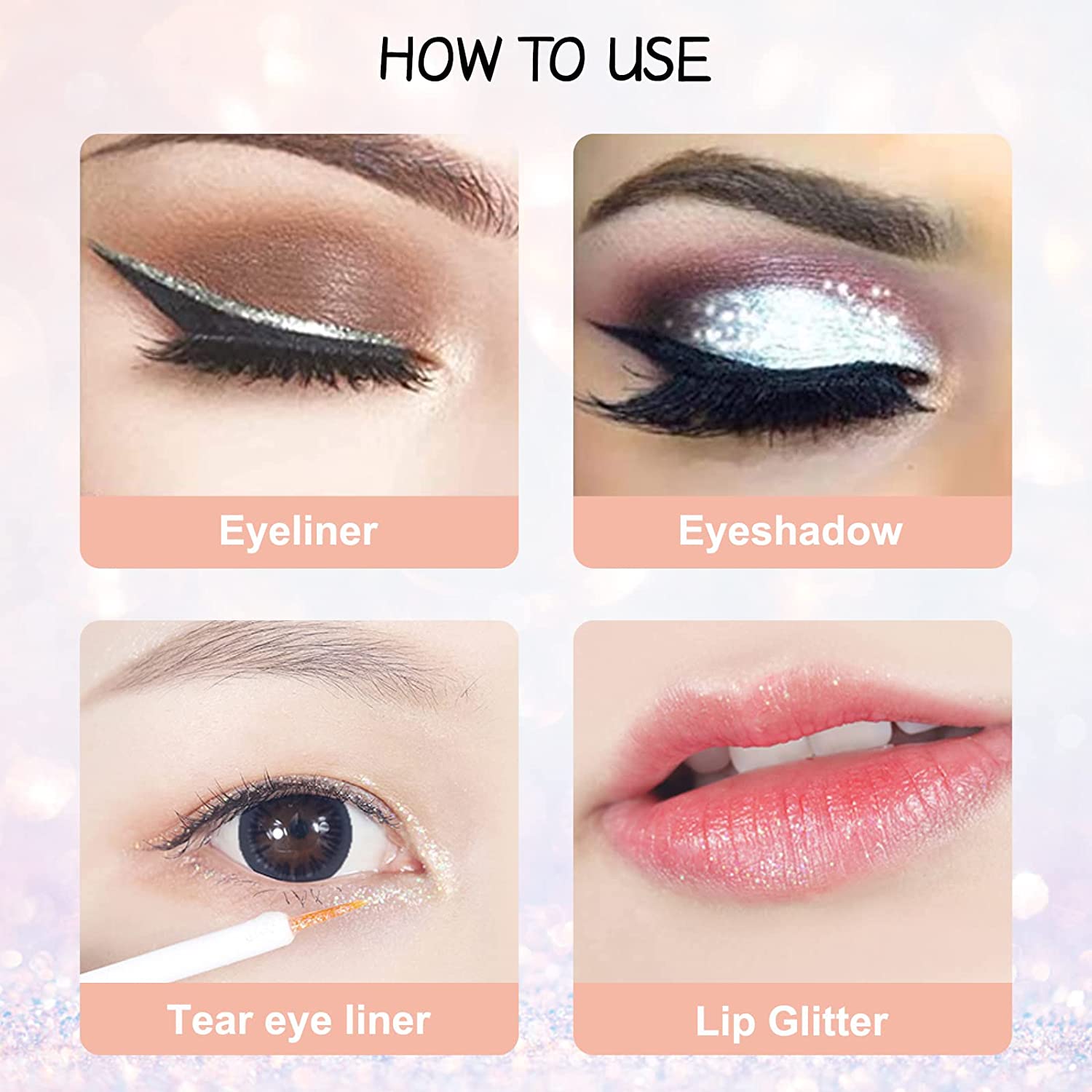 Erinde Liquid Glitter Eyeliner, Metallic Shimmering Glitter Eyeshadow Liner, Highly Pigmented Coloured Eyeliner Stickers, Waterproof, Durable for Women, ‎02#