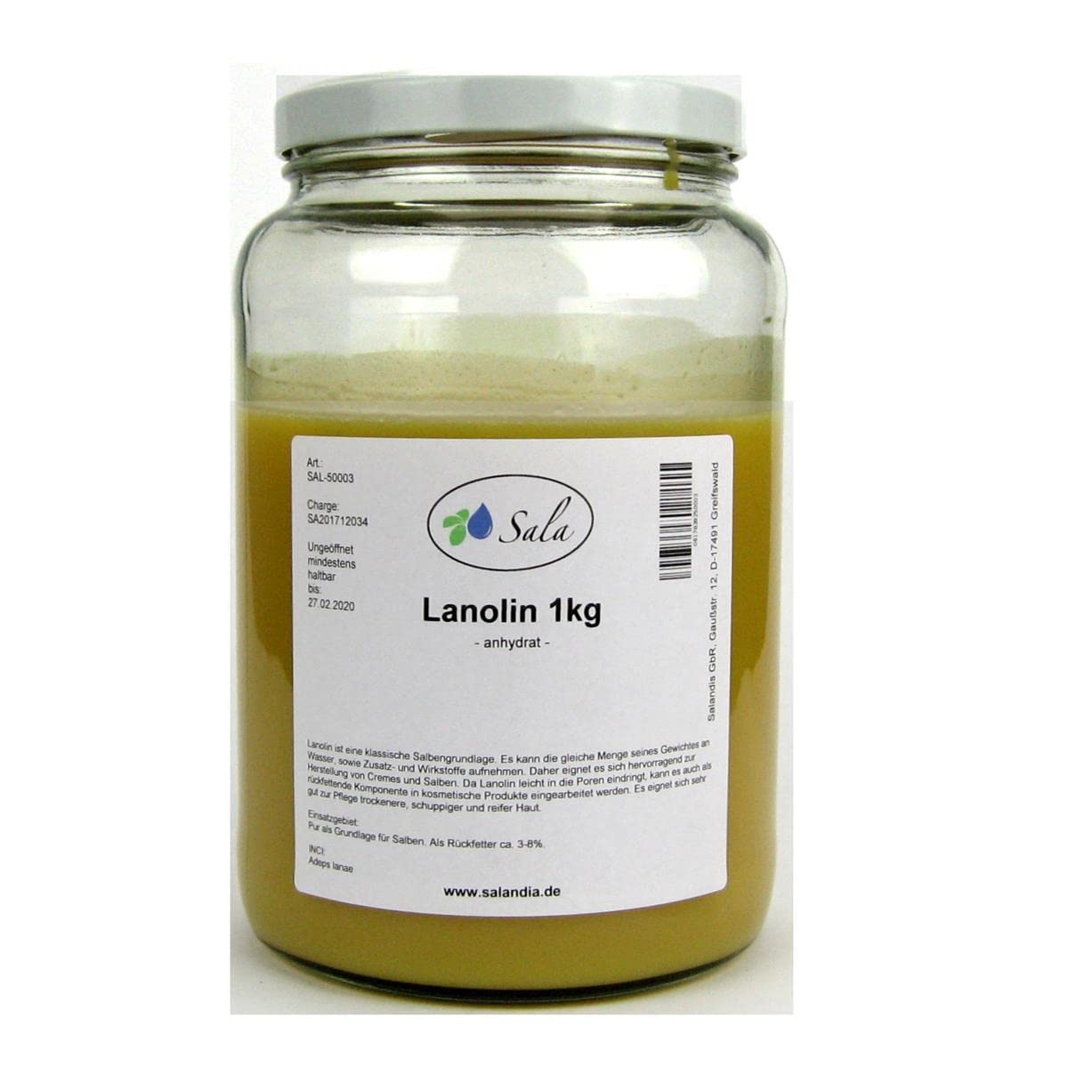 Sala Lanolin anhydrate pesticide-free Ph. Eur. 1000 g (1 kg jar)