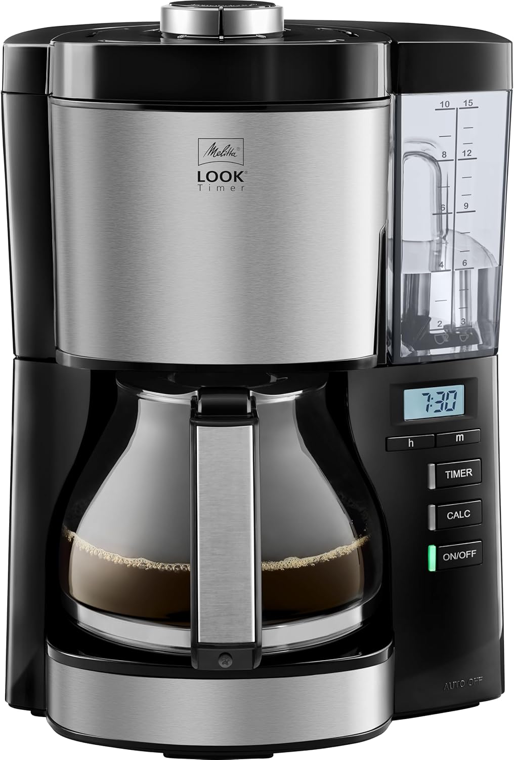 Melitta Look V Timer Filter coffee machine, plastic, 1.25 liters., With glass jug, Black