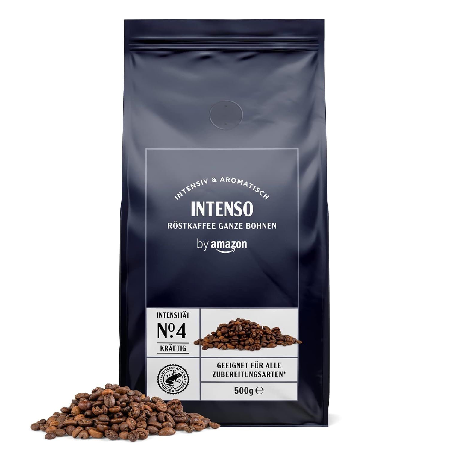 by Amazon Caffè Intenso Coffee Beans, Light Roast, 1 kg, 4 Packs of 500 g, Rainforest Alliance Certified