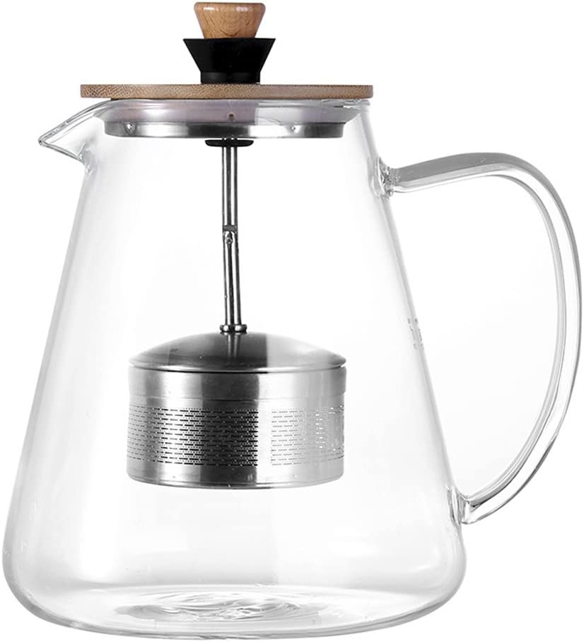 Tamume glass teapot with removable with hinged teapot strainer, ideal for tea brewing, 1500ml