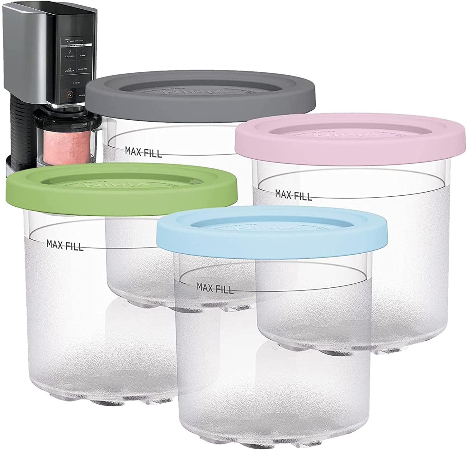 SXIIO Pack of 4 Creami Tubs for Ninja Creami, Reusable Ninja Ice Cream Machine Accessories, BPA-Free and Dishwasher Safe, Airtight and Leaf-Proof