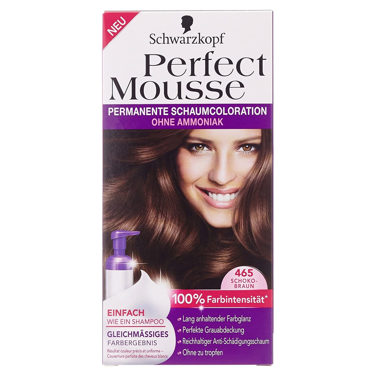 Schwarzkopf Perfect Mousse Permanent Color Level 3, 465 Chocolate Brown, ‎465