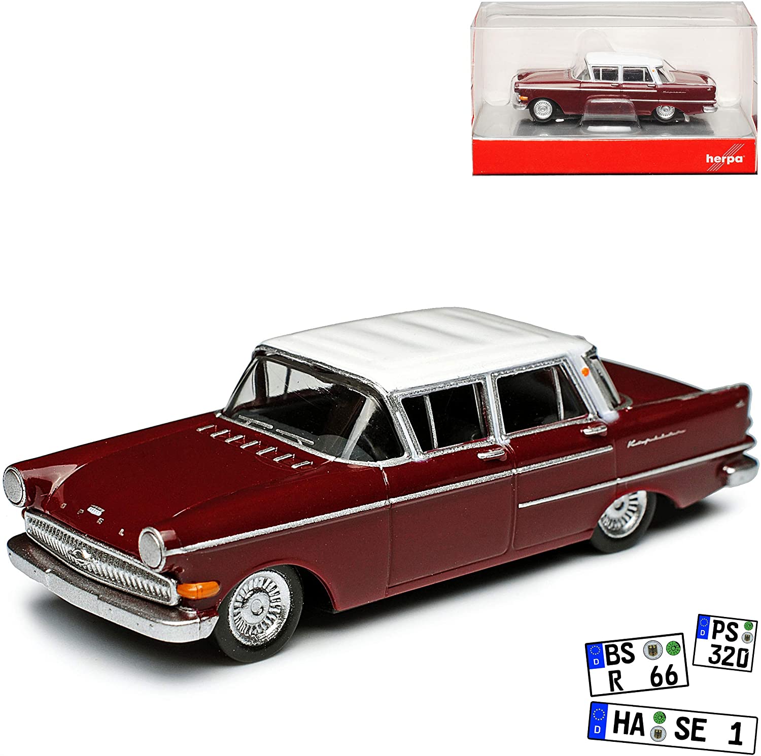 Opel Captain Limousine Red Brown With White Roof H0 1/87 Herpa Model Car Wi