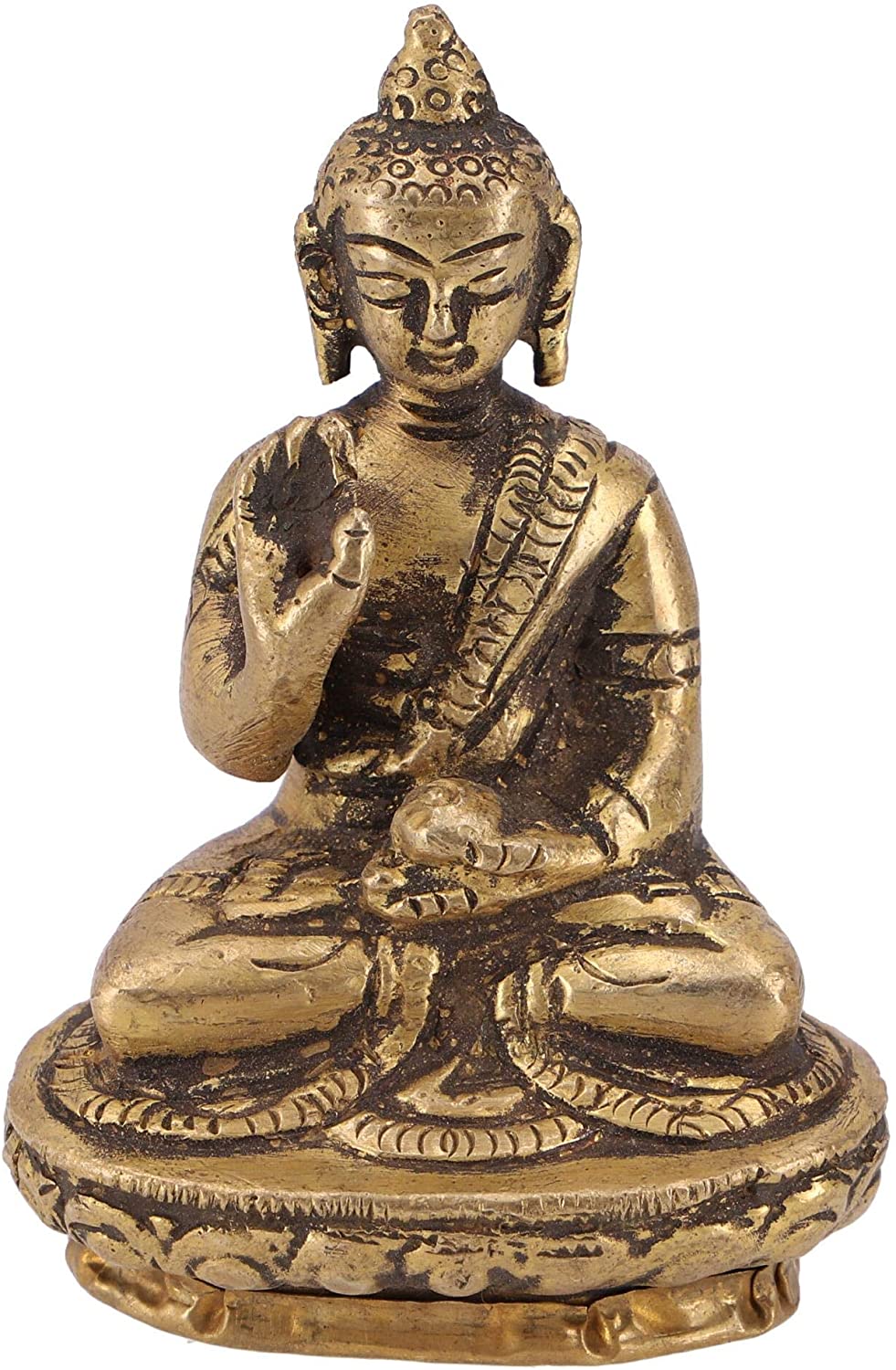 GURU SHOP Buddha Amoghasiddhi Statue Brass Abhaya Mudra 8 cm - Model 7, Gold Buddha