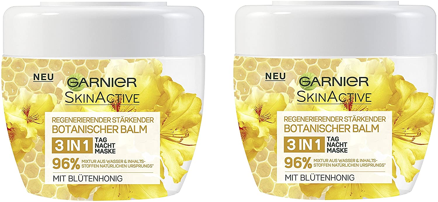 Garnier SkinActive 3-in-1 Day Night Cream & Mask with Flower Honey Botanical Balm Protects, Nourishes & Repairs Dry Skin Intensively Pack of 2 (2 x 140ml)