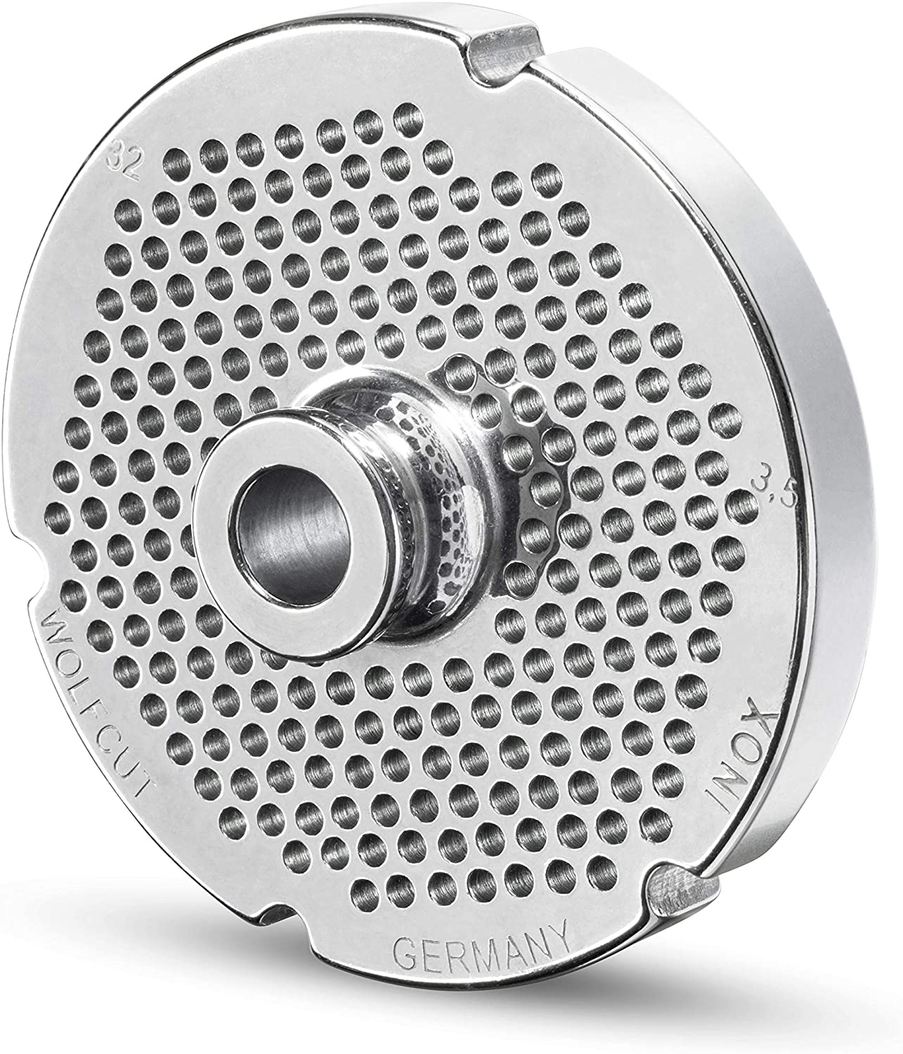 WolfCut Perforated disc with hub and 4 grooves for all standard meat grinder sizes 32 (3.5 mm)