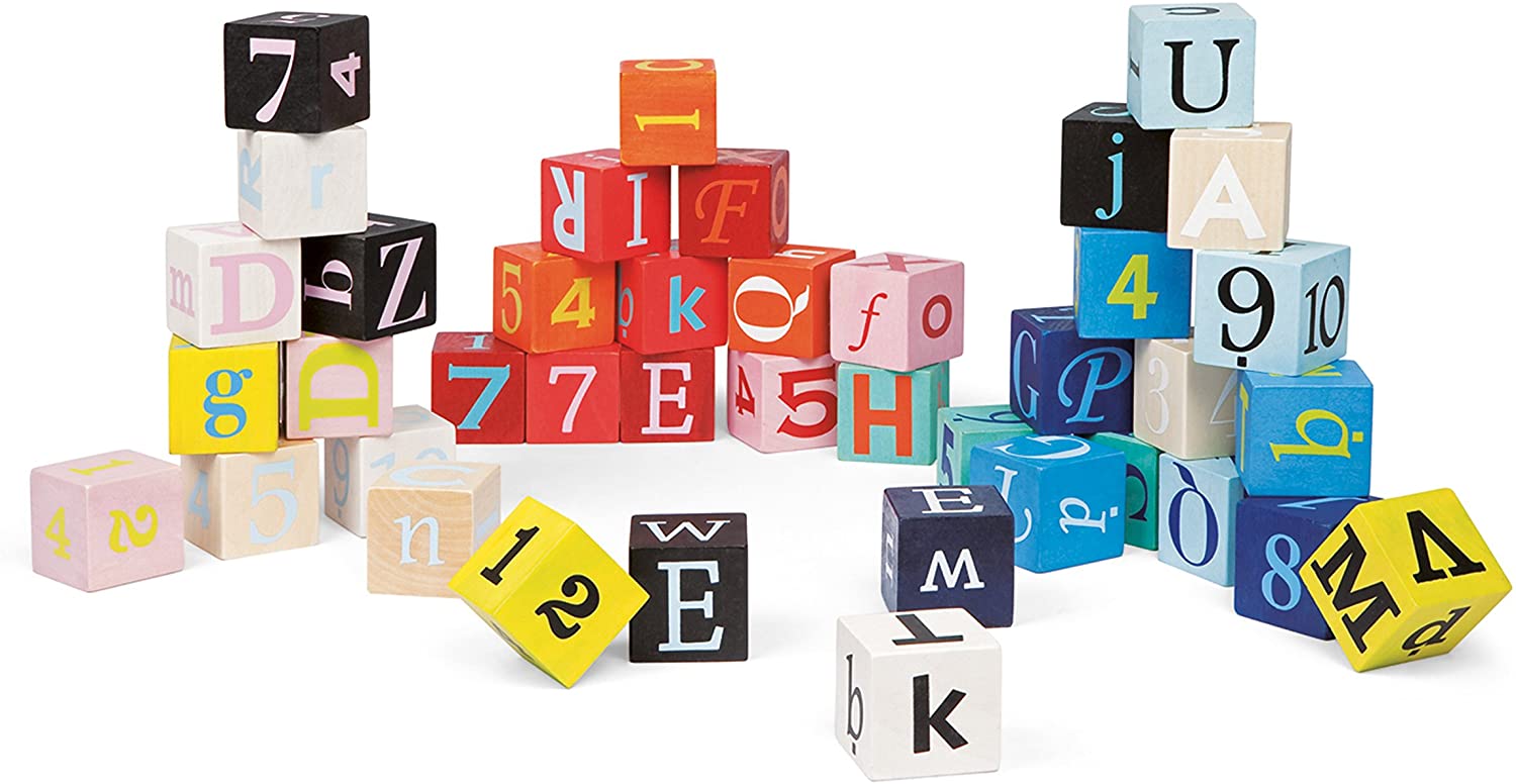 Janod Kubix Letters And Numbers Cubes (40 Pieces)