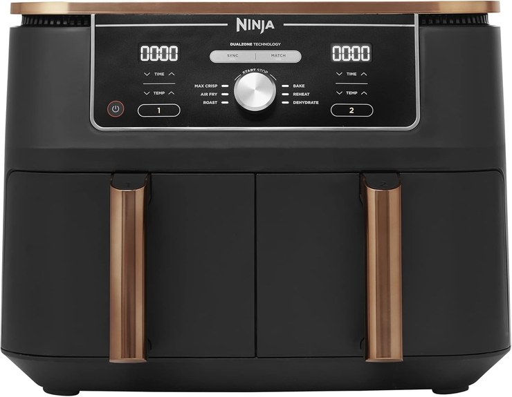 Ninja Foodi MAX Dual Zone Air Fryer, Amazon Exclusive, Tongs, 2 Drawers, 9.5L, 6-in-1, Do Not Use Oil, Air Fry, Max Crisp, Fry, Bake, 8 Servings, Non-Stick