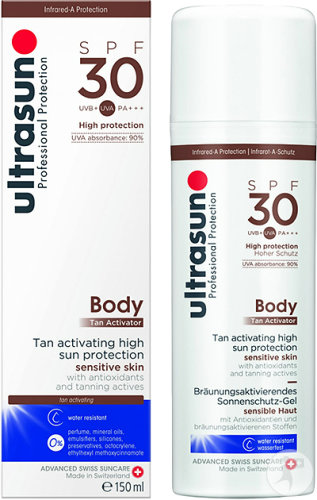 Ultrasun Body Tan Activator Tan Activating Sun Protection Gel SPF30 Sensitive Skin Bottle 150ml