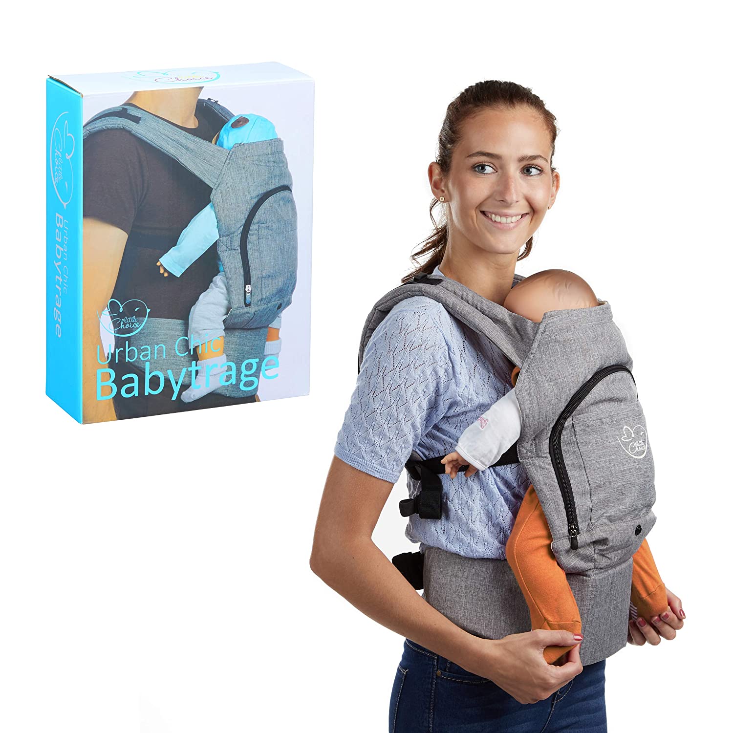 little Choice Little Urban Chic Ergonomic Back Support Comfort Carrier Suitable from 3 months choice Baby Carrier with Hood Available in Choice of Various Colours.