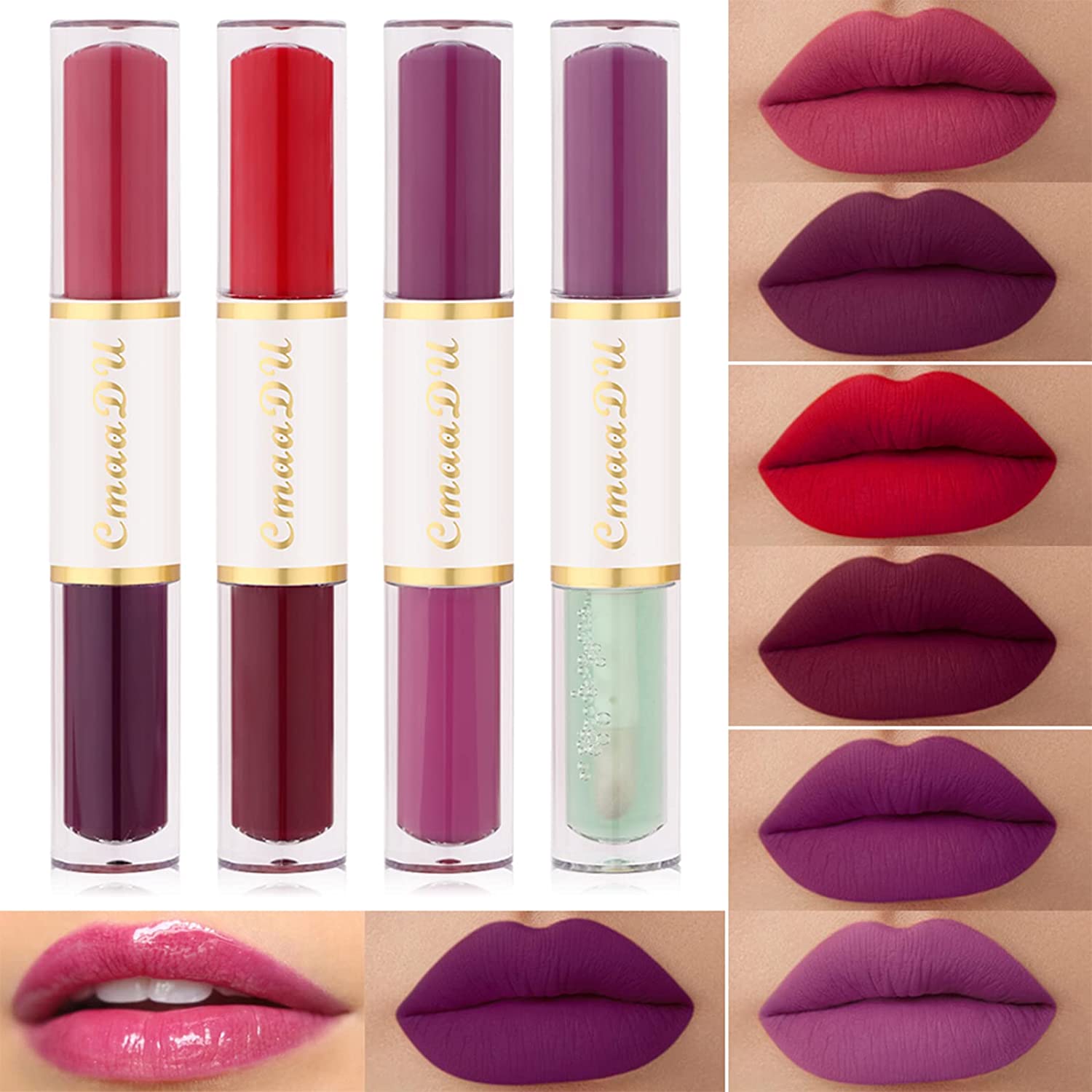 somgkin 8 Farben Matt Lippenstift Set, Wasserfest Flüssiger Lippenstift Nude Langlebige Matte Flüssigkeit Lipgloss Set, hochpigmentierte Sets als Geschenke für Mädchen und Frauen, Makeup Set (02), ‎02