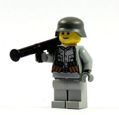 Custom WW2 Soldier 2.0 Grey Figure Bazooka Printed from Lego® and Brickarms