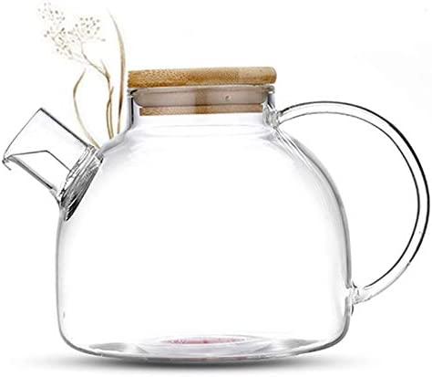 Feelino TEA & TEA Teapots with Bamboo Lid and Short Spout, High-quality Teapot Made of Borosilicate Glass, with Logo on the Glass Base
