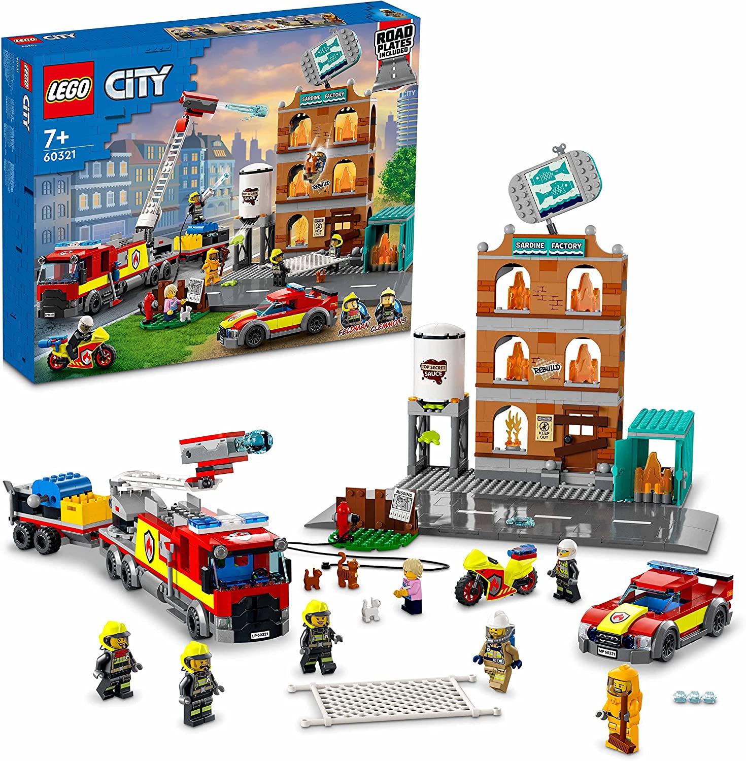 LEGO 60321 City Feuerwehreinsatz mit Löschtruppe, Feuerwehr-Spielzeug mit Feuerwehrauto und Minifiguren für Jungen und Mädchen ab 7 Jahren