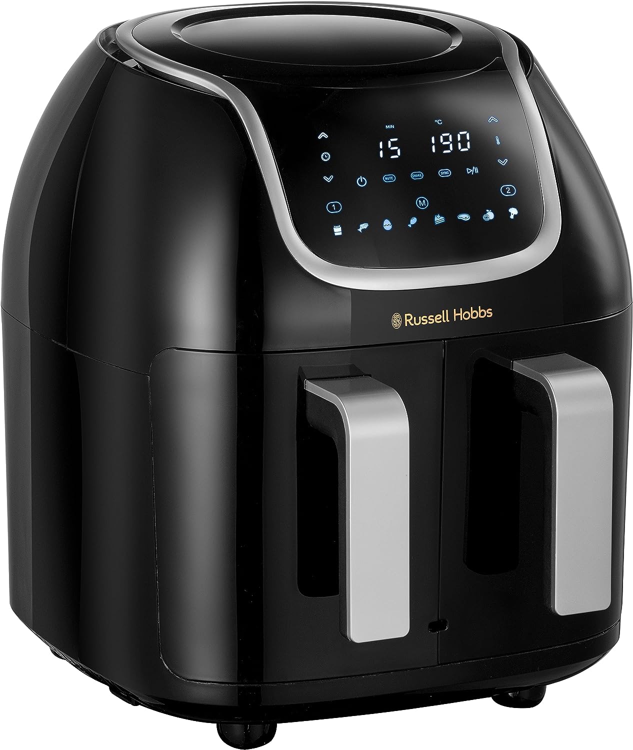 Russell Hobbs Double Chamber Hot Air Fryer [2 Compartments: 4.25 L or a Basket 8.5 L] AirFryer SatisFry Snappi (8 Programmes, Dishwasher Safe, Touch Screen, Fryer without Oil) Dual Basket 27290-56