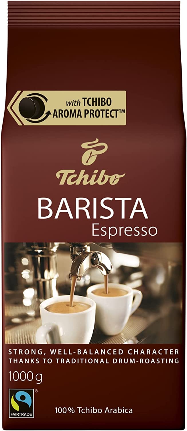 Tchibo Barista Espresso Bean Coffee 1 kg 100% Arabica, Dark Roasted, Low Caffeine Content