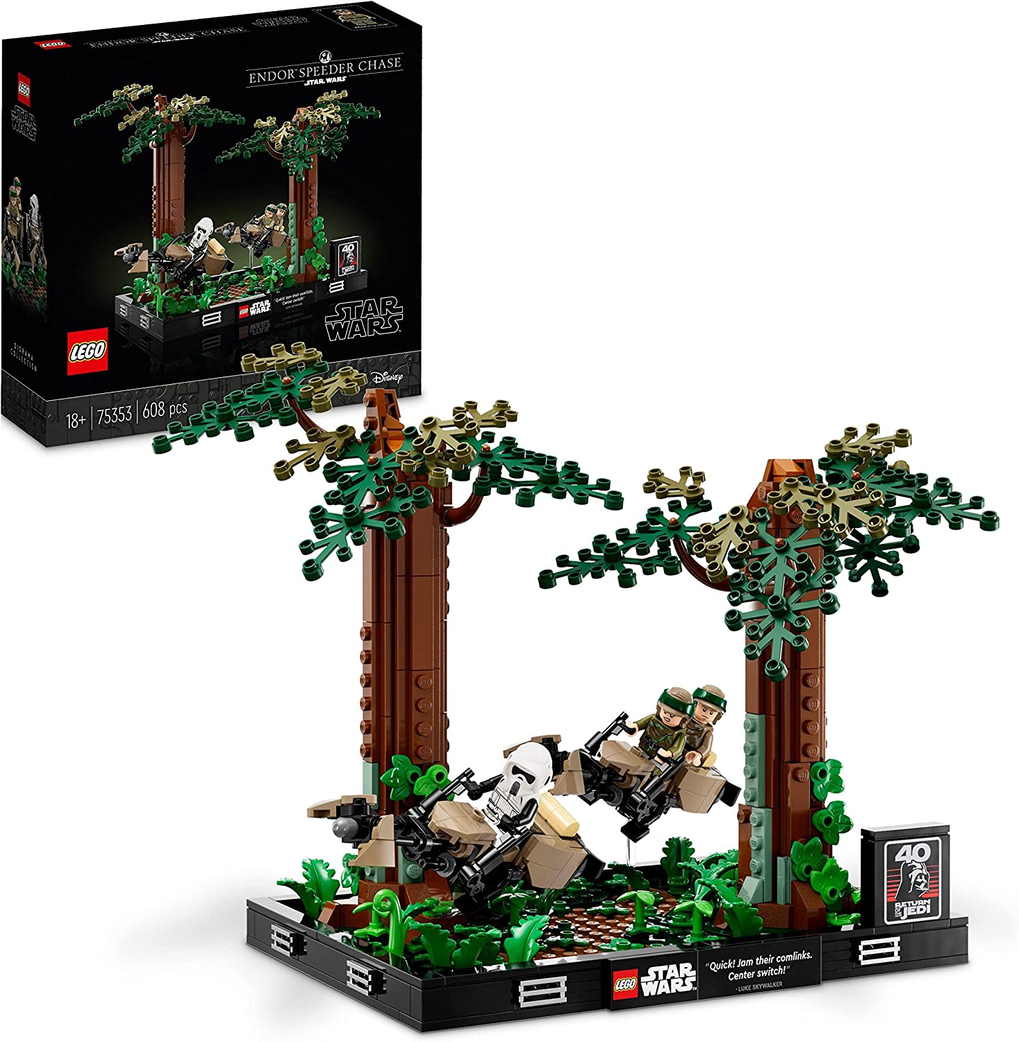 LEGO 75353 Star Wars Chase on Endor - Diorama Set, Return of the Jedi with Luke Skywalker, Princess Leia & Scout Trooper and Speeder Bikes, 40th Anniversary