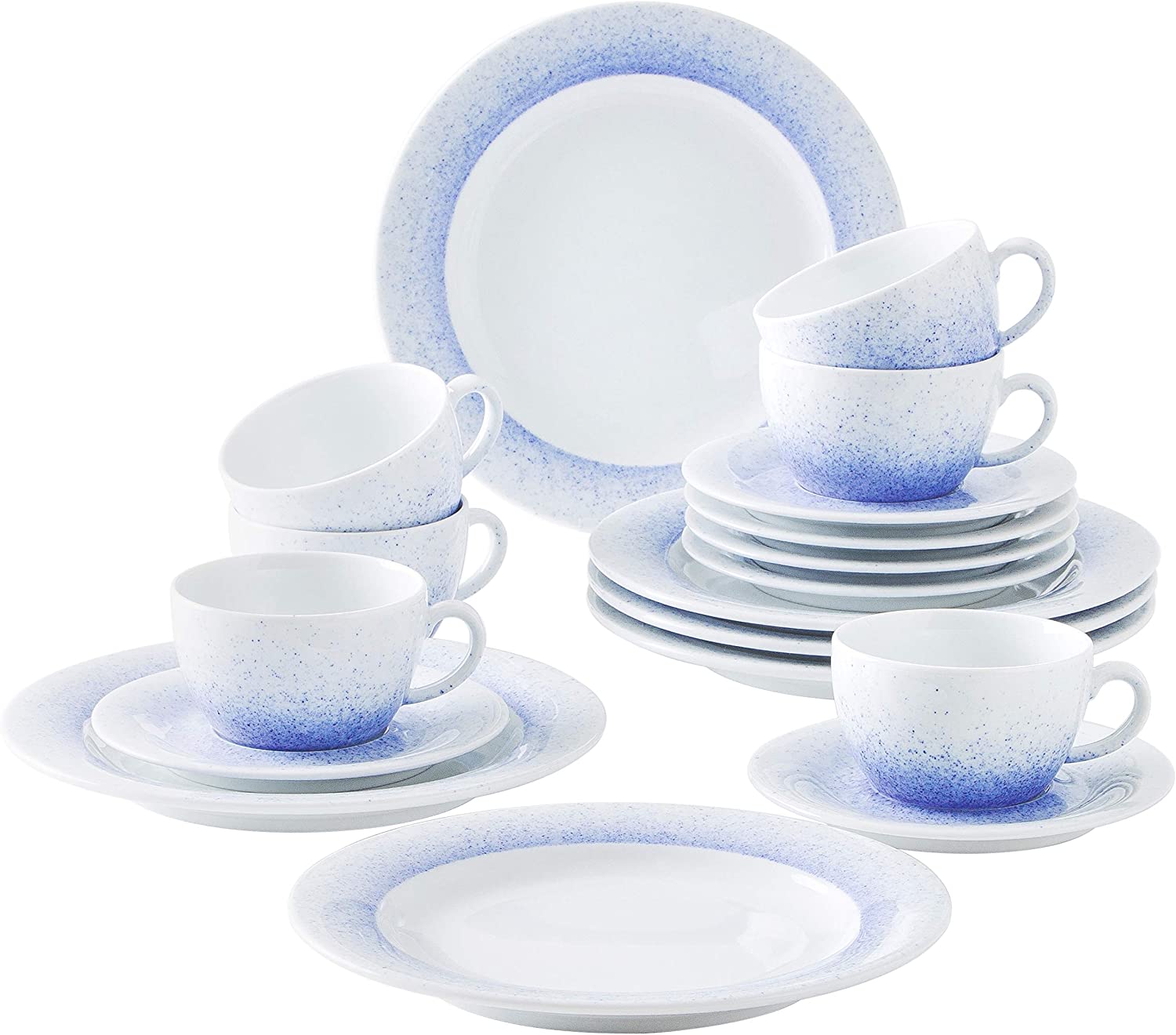Kahla 630190O75005C Dinner Service Plate Set for 6 People White Blue Plate Round 12-Piece Soup Plate 25 cm Large Dinner Plate 28 cm