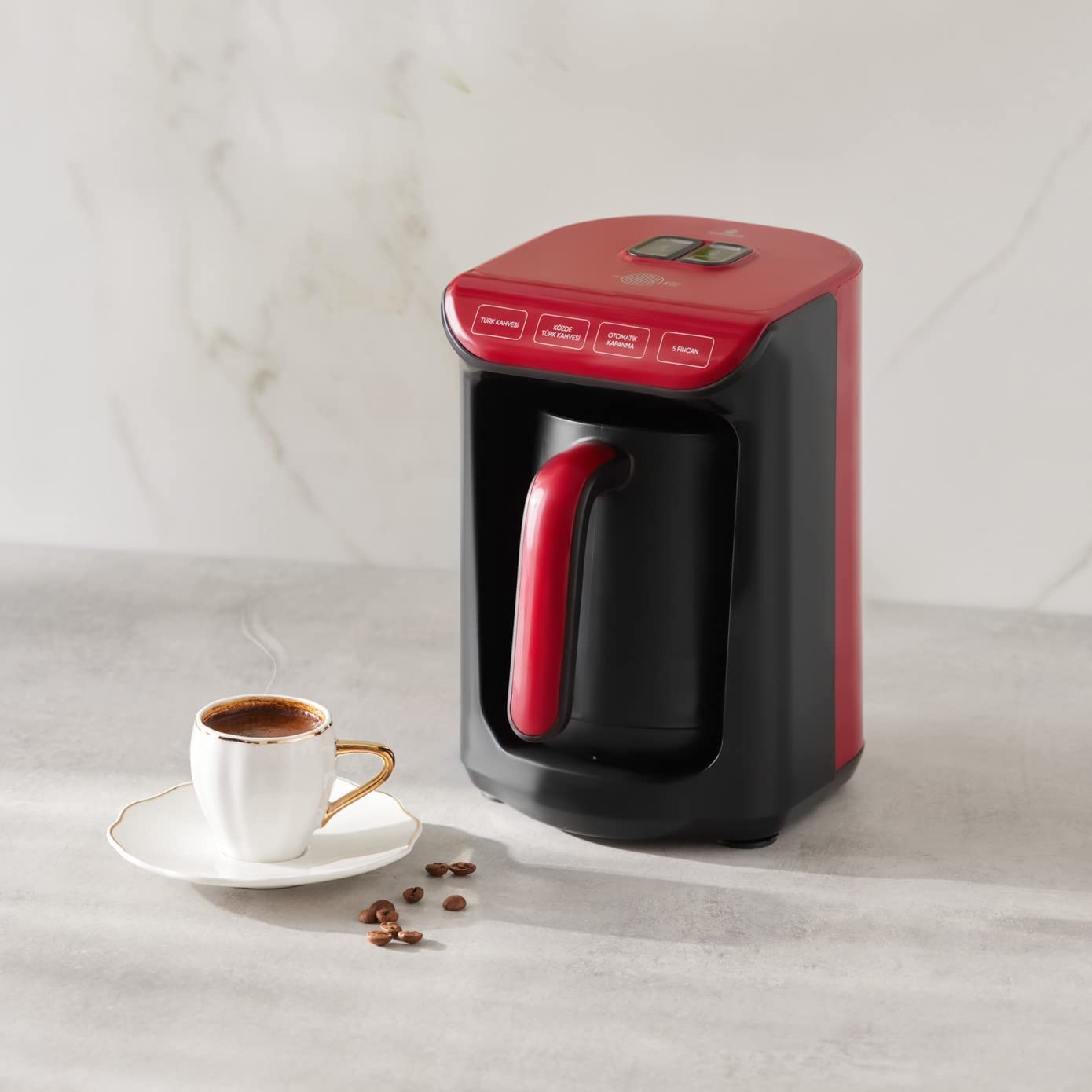 Karaca Hatır Roast Turkish Coffee Machine Red 5 Capacity Capacity Lots of Foam, 535 W, Voice Warning System, Light Warning System, Measuring Spoon, Easy Cleaning