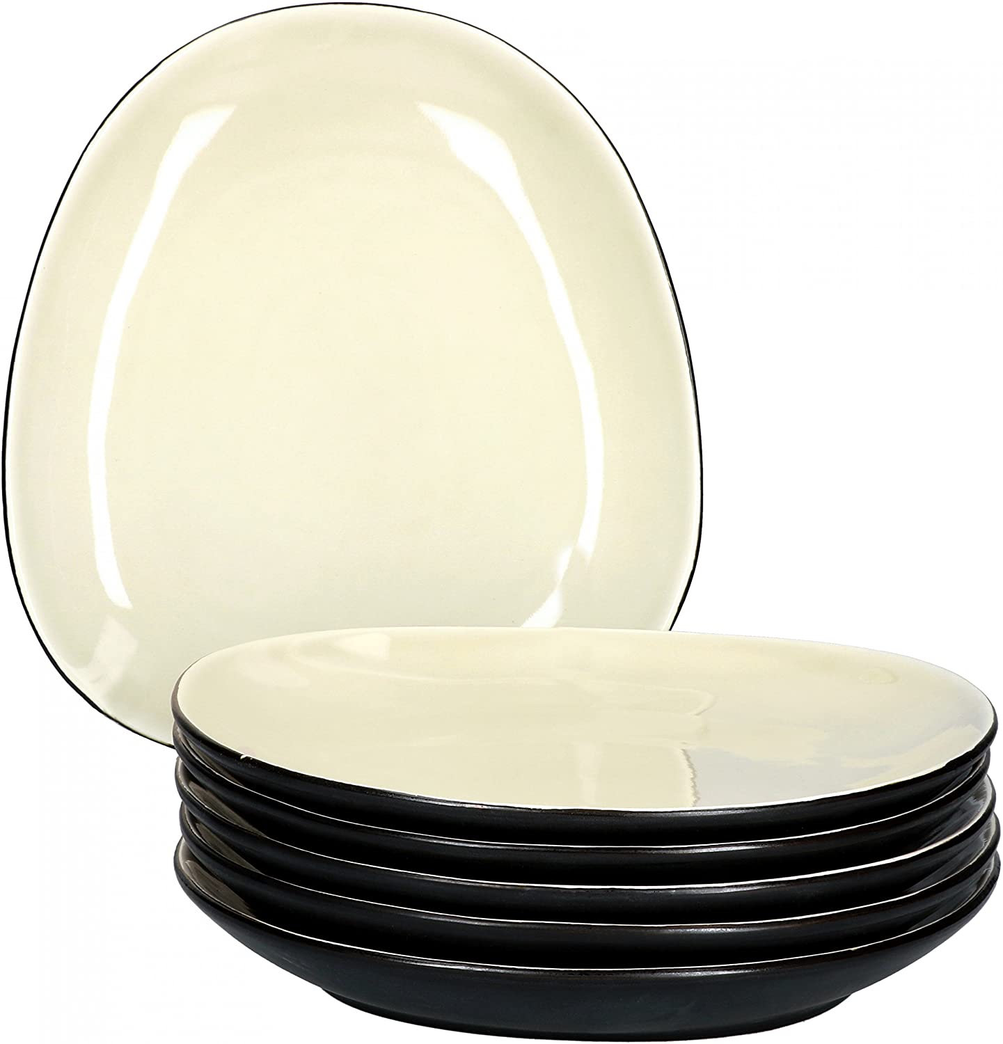 Van Well Elements 6-Piece Dinner Plate Set | Large Menu Plates | Elegant Crockery Collection | Stoneware Glazed | Colour: Cream-Black