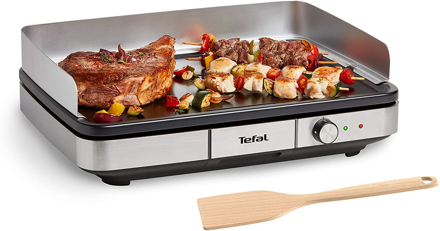 Tefal CB6418 BBQ Booster Table Grill | Power Boost Zone | 2200 Watt | Non-Stick Coating | 6 Levels Thermostat | Dishwasher Safe | Thermo-Spot | Extra Large Grill Surface | Black