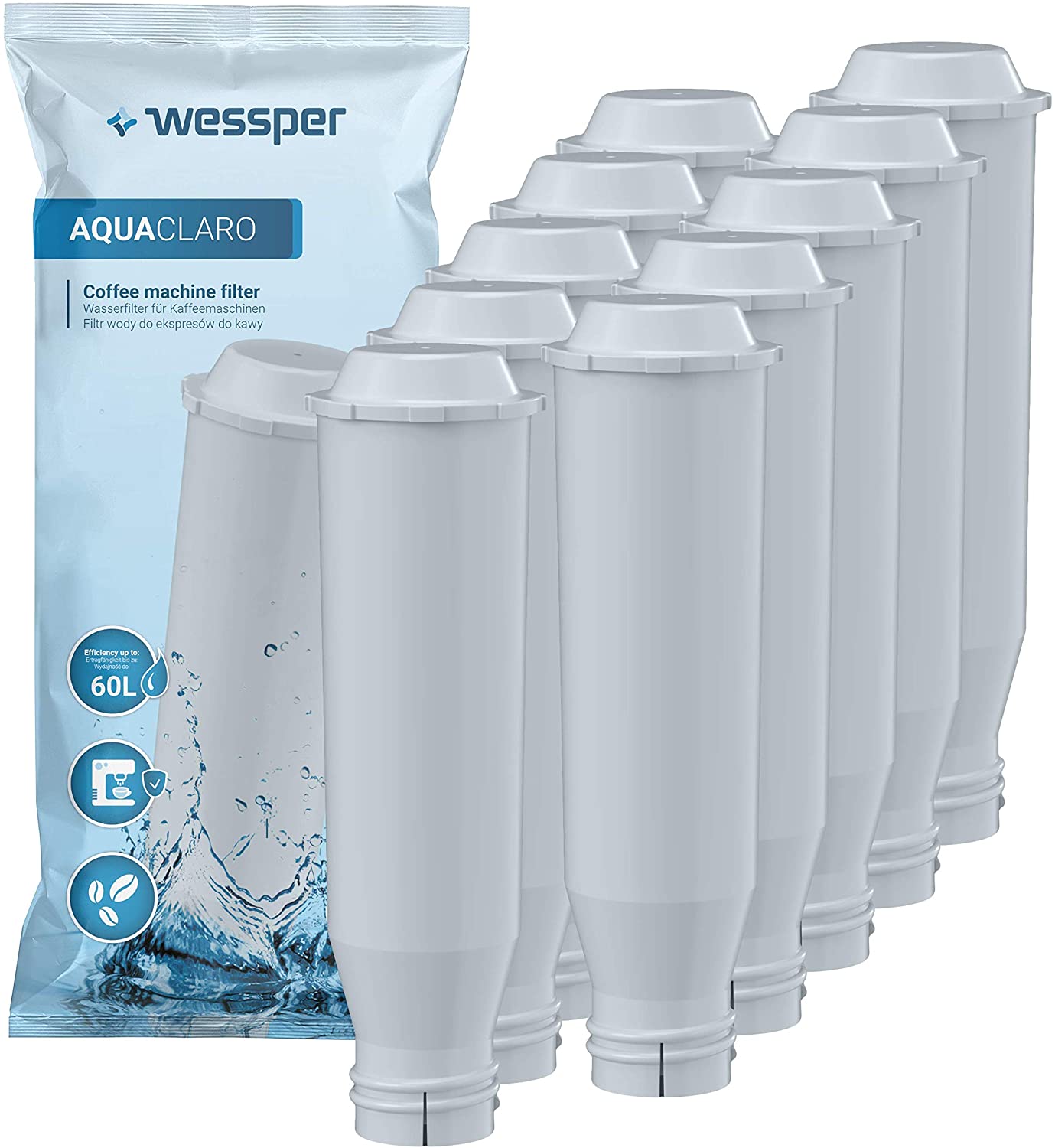 Wessper Water Filter Compatible with Krups Claris F088 F 088, Fits Many Models from Krups, Siemens, Bosch, AEG, Tefal, Neff, Gaggenau (Pack of 10)