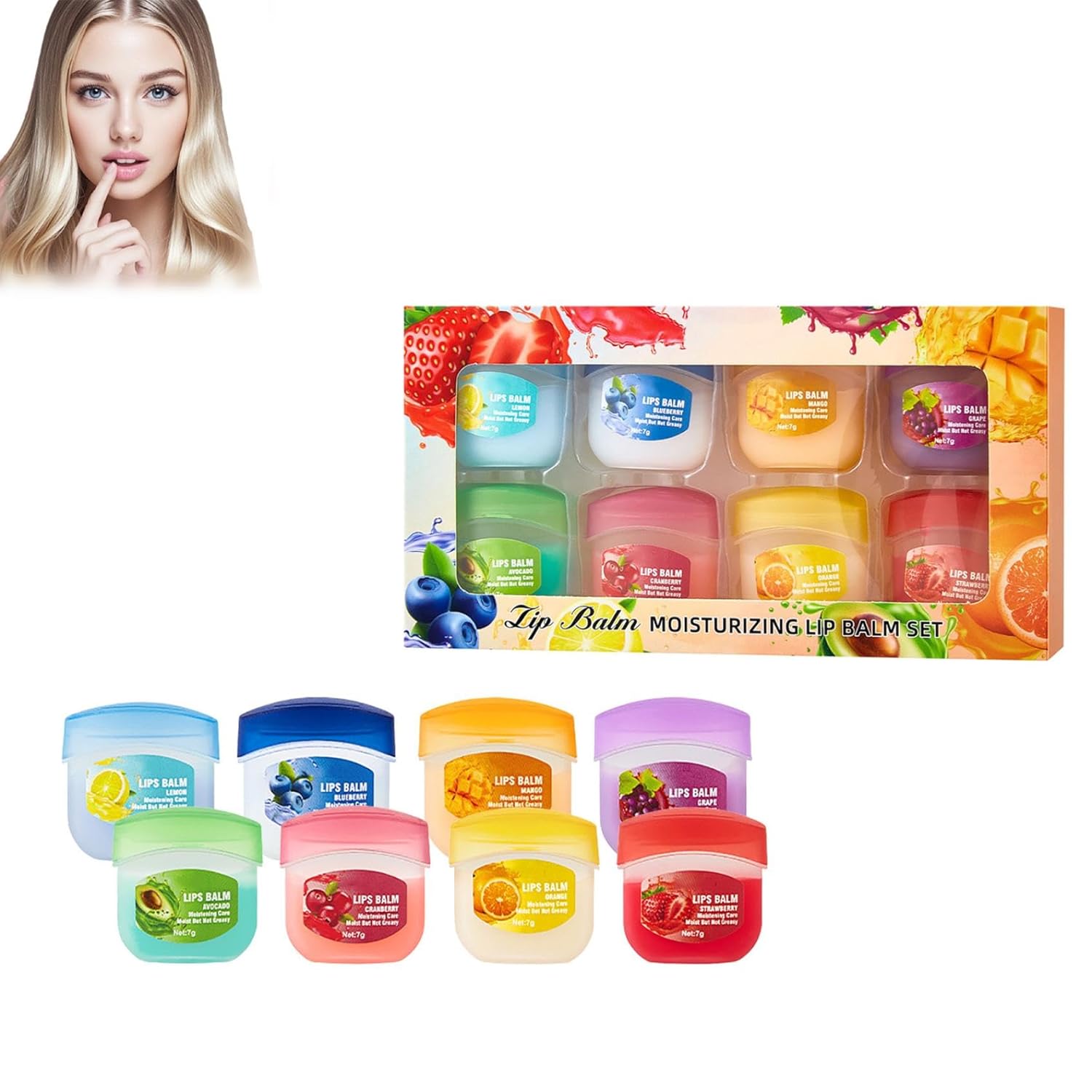 8 Pieces Fruity Lip Care Set - Moisture Lip Balm Set - Hydrating Lip Balm Set - Nourishing Lip Balm Set for Fading Lip Lines - Dry Lips Reduce Lip Scrub